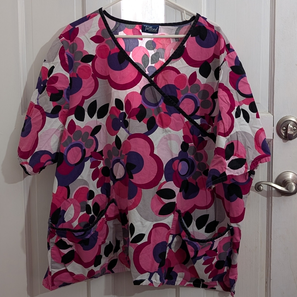 Tafford Pink and Purple Floral Scrub Top